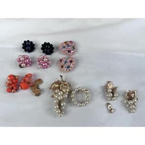 VTG Mixed Lot Clip On Earrings Japan Brooch MCM Thermoplastic Pre owned